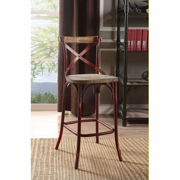 Homeroots Antique Red Wooden Bar Chair 374262